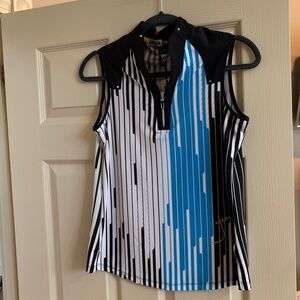 NWT Jamie Sadock Black/White/Blue Print Golf Top sz S